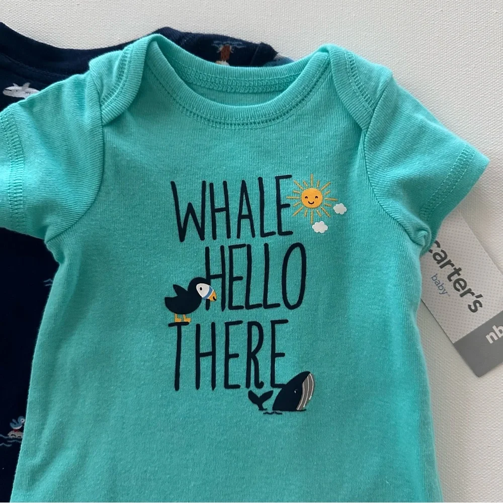 Carter’s Newborn Baby Boy 2-pk Rompers Nautical Whale Shark Spring Summer